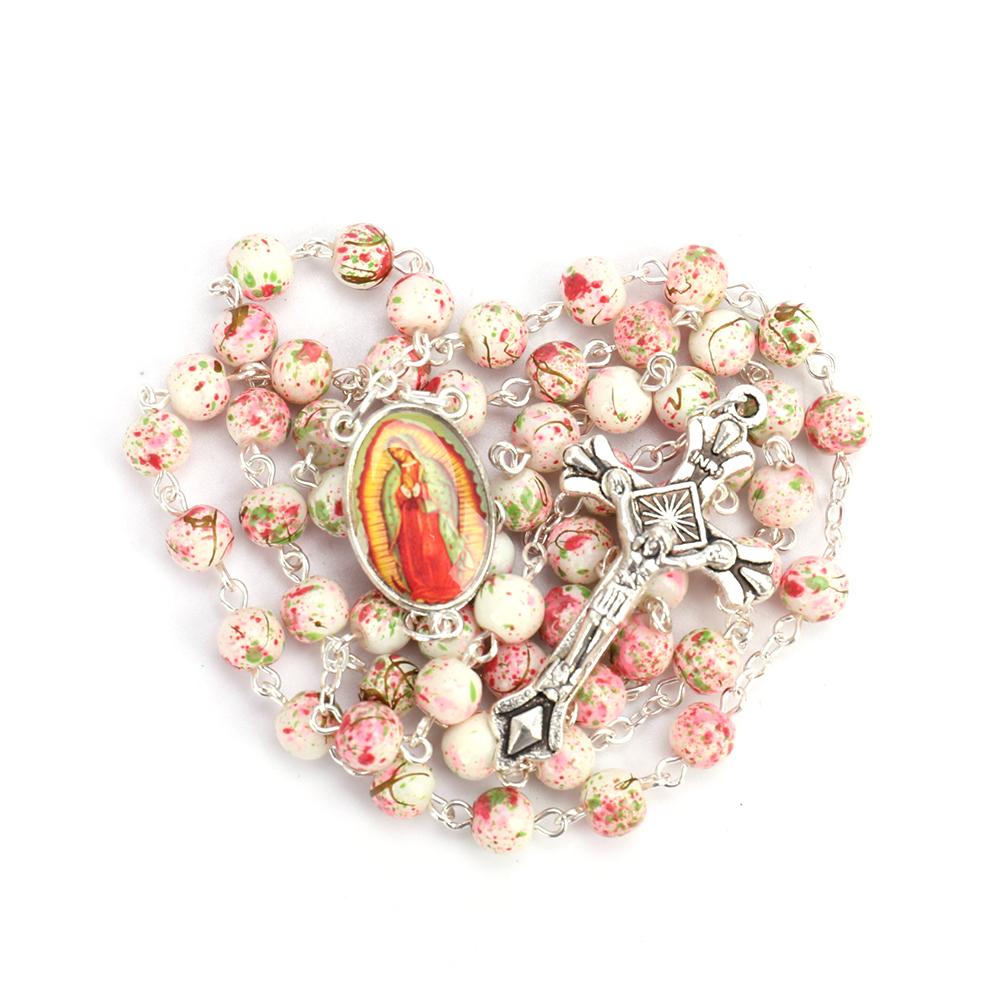 Католические четки маленького размера, круглые синие стеклянные бусины, ожерелье с изображением Девы Марии и Иисуса