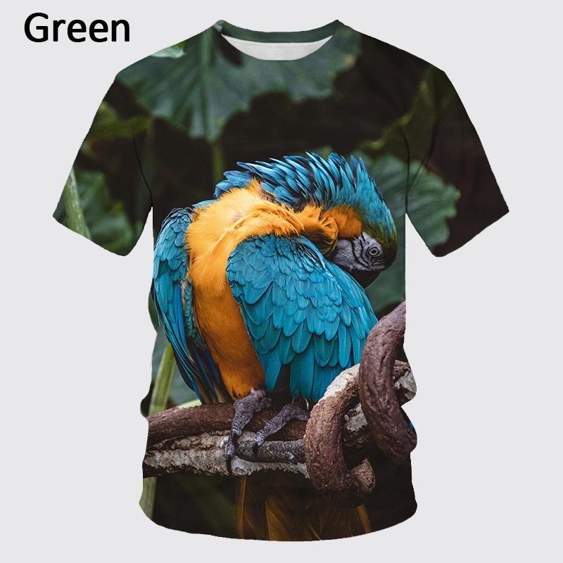 Мужская и женская футболка с забавным 3D-принтом с попугаем. Летняя повседневная футболка с принтом животных.