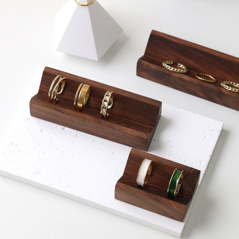 Wood Base Ring Display Rack V-Groove Jewelry Photography Props Earring Storage Tray  Jewelry Store