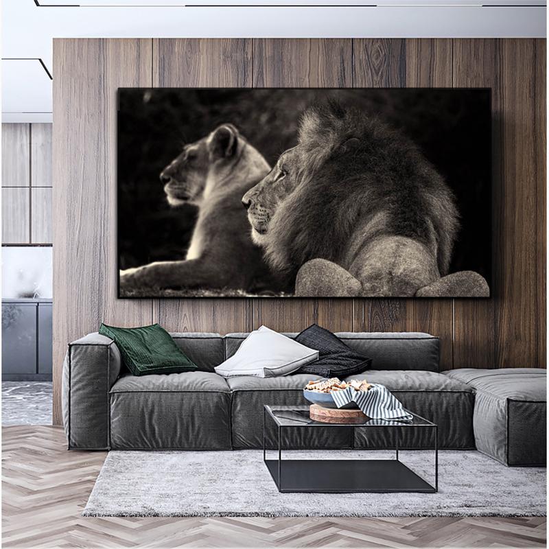 Large Size Black Lions Canvas Paintings On The Wall Animal Posters and Prints Wall Pictures for Living Room Cuadros Home Decor