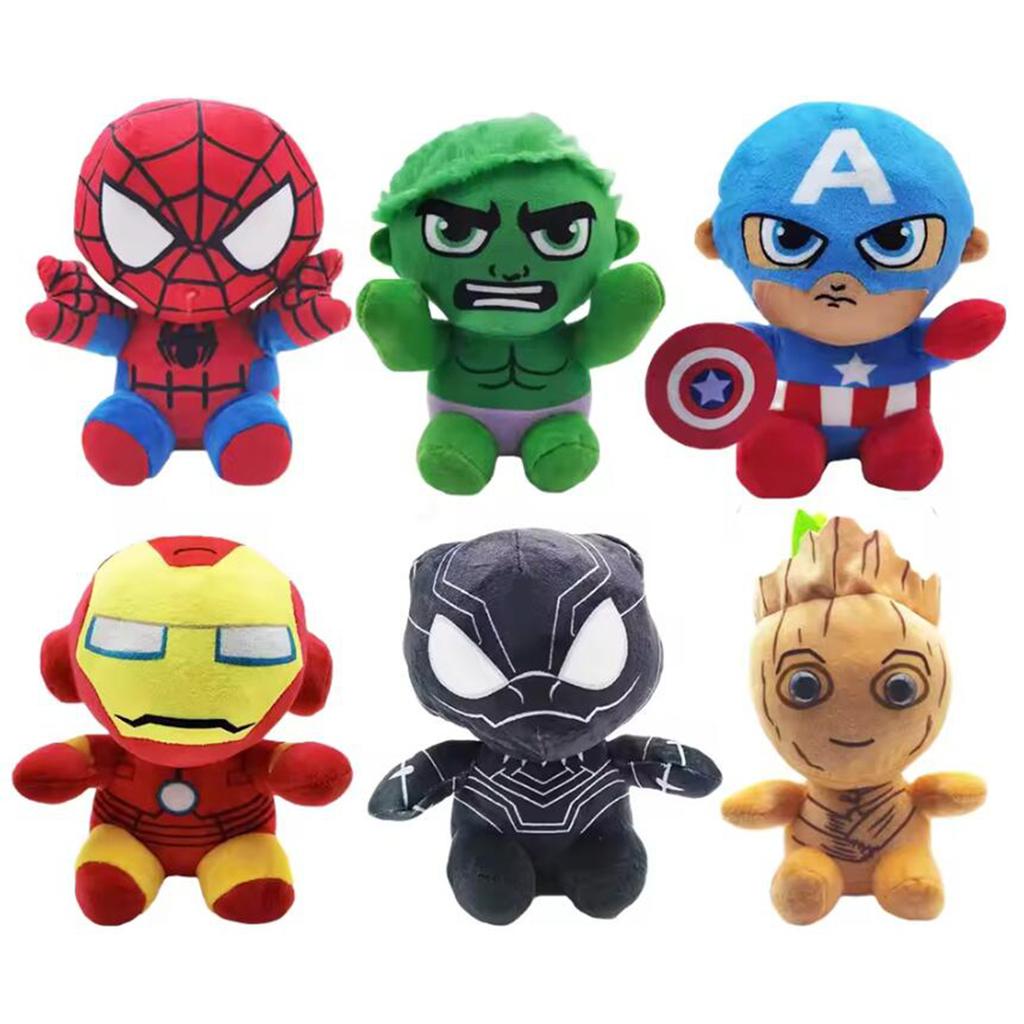 20cm Plush Toy Avengers SpiderMan Captain America Iron Man Hulk Black Panther Groot Cartoon Cute Plush Doll Child Gifts