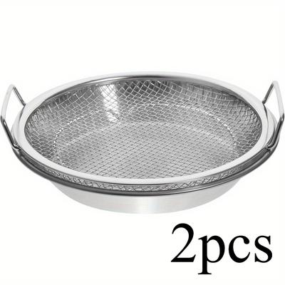 2 предмета Кухонный набор с ситом для жира и круглой сковородой из нержавеющей стали - для выпечки - приготовления - жарки продуктов и слива фруктов и овощей