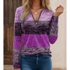 Повседневная женская футболка с V-образным вырезом, длинными рукавами и молнией, с цветными блоками, уличная мода, повседневный универсальный топ