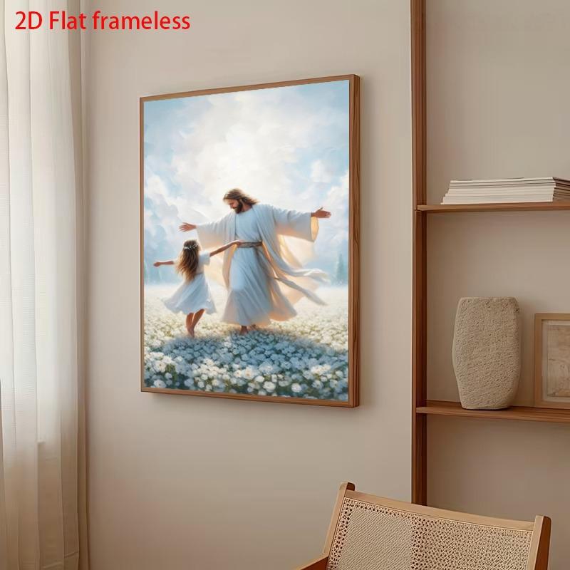 1pc Dancing Angel Frameless Canvas Wall Art - Inspirational Christian Print, Sacred Ring Spirit Decor, Suitable for Home, Church, Prayer Room