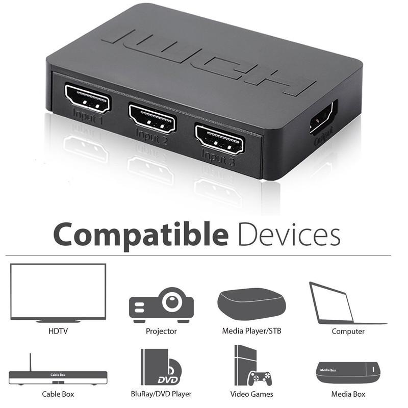 Разветвитель HDMI, 3-портовый концентратор, автоматический переключатель, коммутатор 3 в 1, 1080p HD с пультом дистанционного управления для