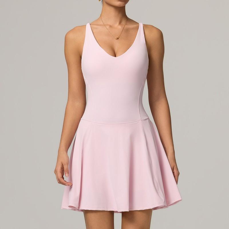 Womens Sporty Yoga Dress With Side Pockets Breathable Stretch Fit Running Tennis Gym Outdoor Activities