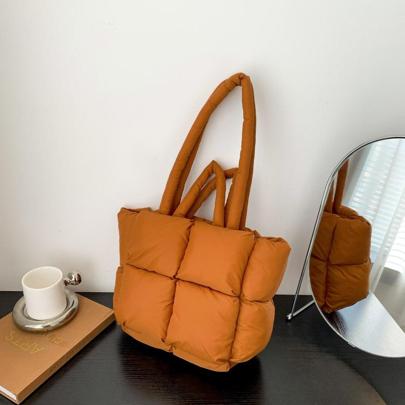Пуховая сумка, хлопковая одежда, сумка-тоут, высокая версия, женская сумка из хлопка с клетчатым наполнителем, модная сумка через плечо.