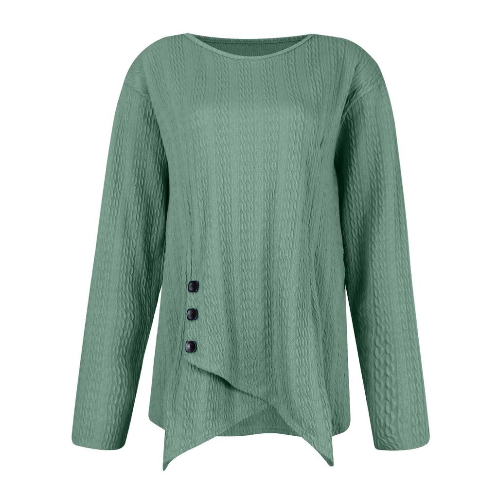 Women's   T-Shirt Retro Slim Slim Long Sleeve Round Neck Button Knit Sweater