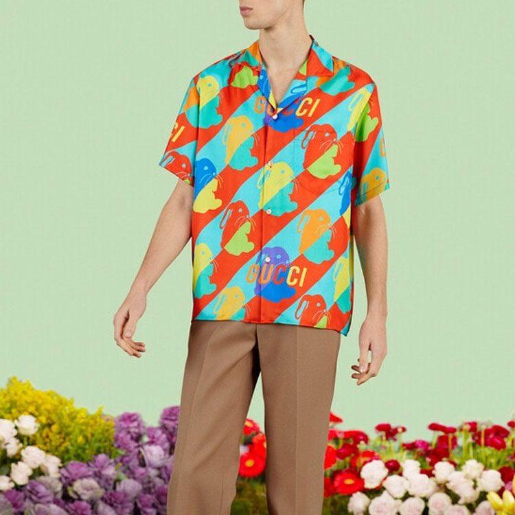 Gucci Рубашка с отложным воротником и принтом кроликов 723823-ZAL0S-4886