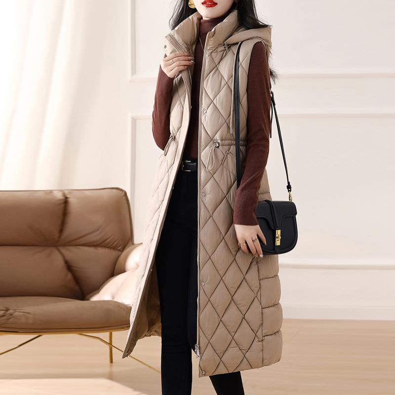 Осенний жилет без рукавов, женские парки с капюшоном, новая модная тонкая теплая одежда для женщин, длинные пальто, зимний жилет