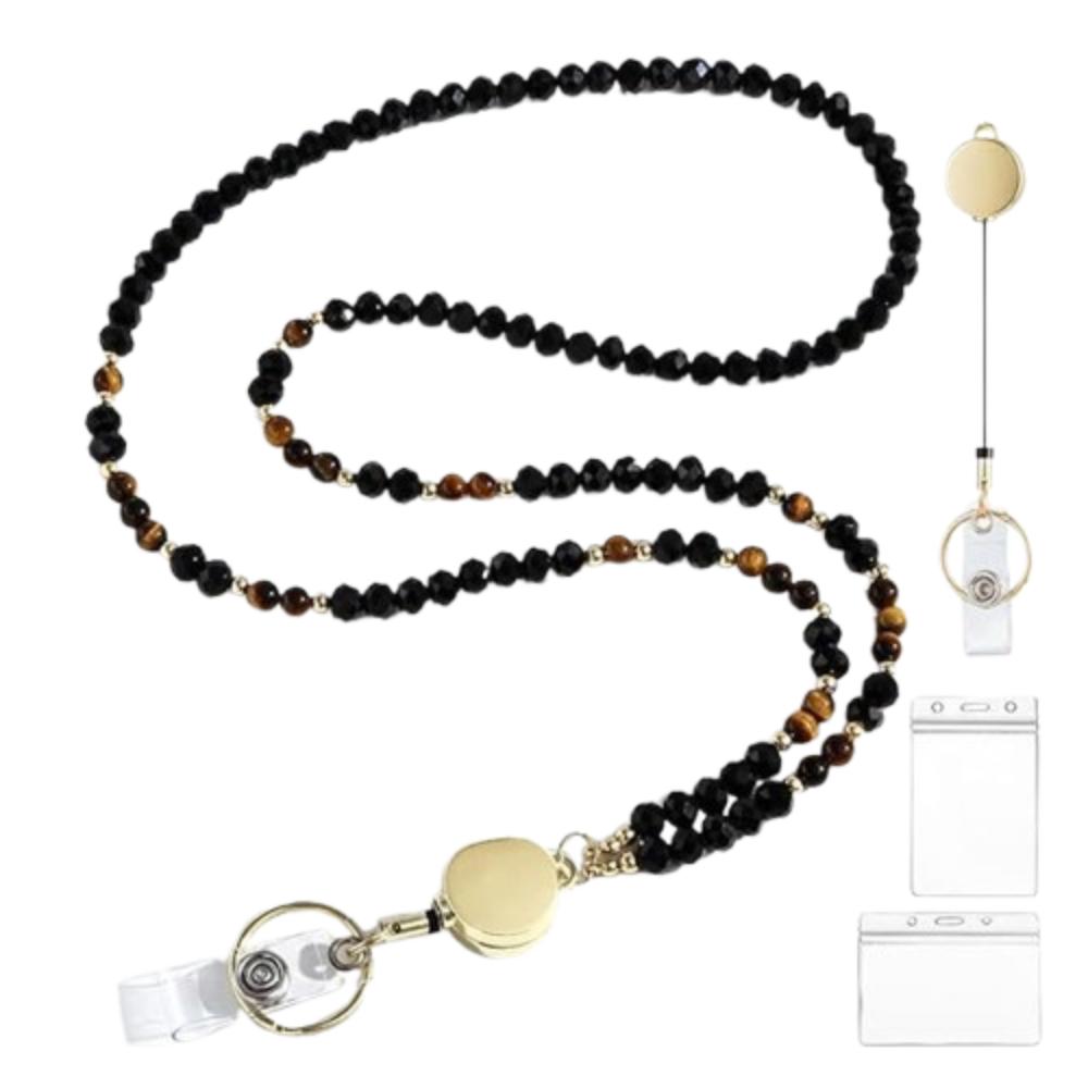 Fashion Crystal Beads Lanyard for ID Badges Natural Badge Card Holder  Nurse Accessories