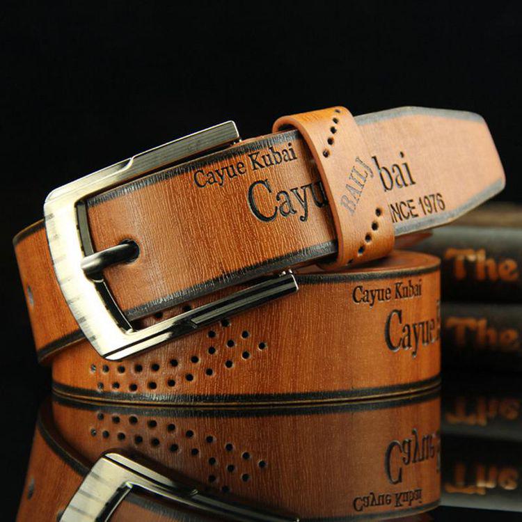 Pin Buckle Belt Clothing Accessories Men's Belt Retro Hollow Out Leather Fashion Leisure Handmade