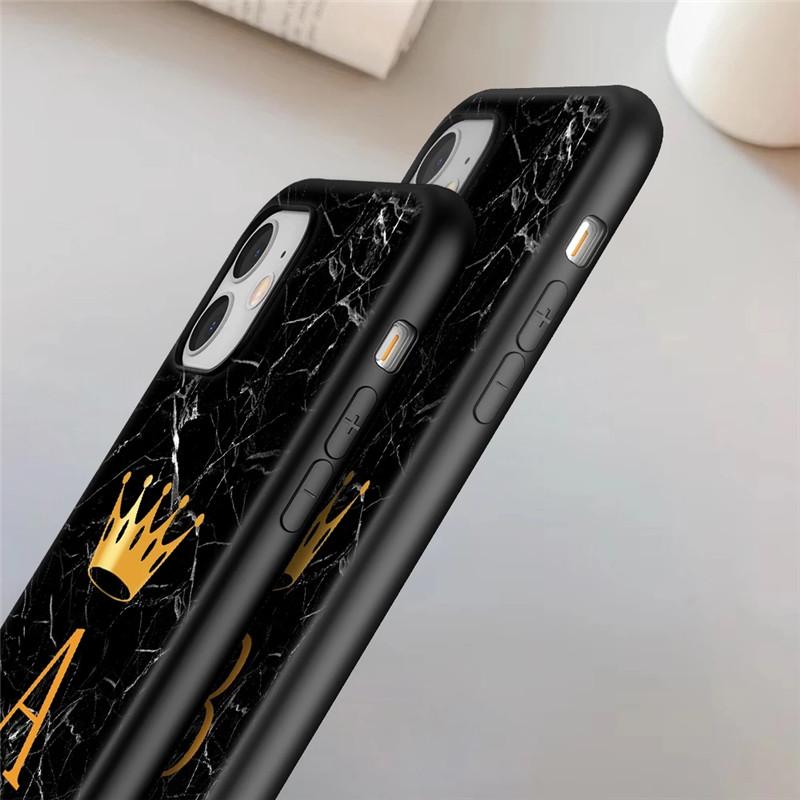 Чехол для телефона с буквами от A до Z для Iphone 13 Pro Max 11 12 Mini X XR XS Max 12 Pro 8 7 Plus SE 2020, черный чехол с мраморным узором