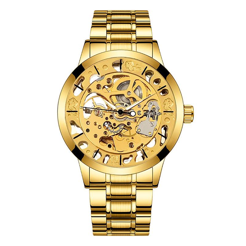 GUCAMEL повседневные модные мужские часы с кожаным ремешком и полыми механическими часами