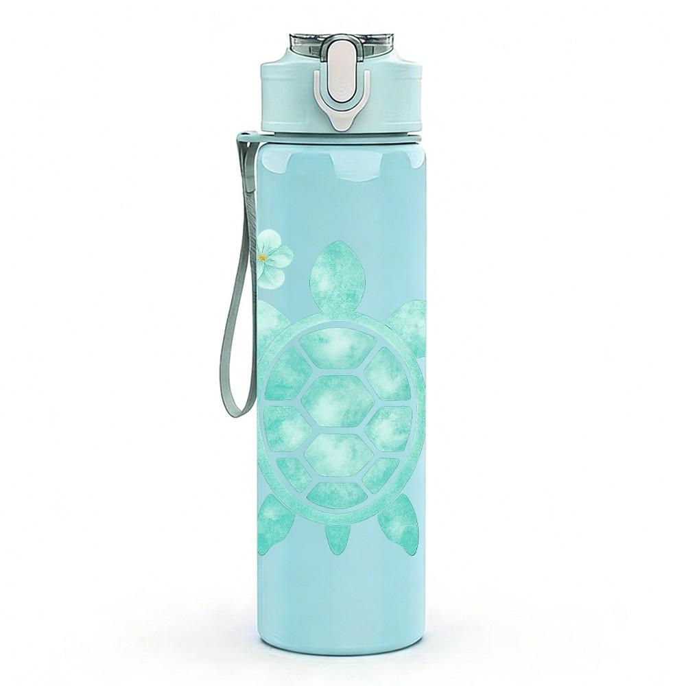 1PC Light Blue Sea Turtle Cartoon 750ml Color Plastic Sports Water Bottle Leakproof Flip Straw Lid Suitable for Sports Office Home Use