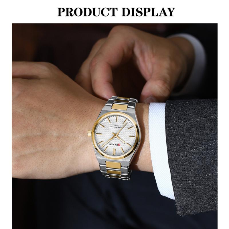 CURREN Новые лучшие мужские часы с простой сеткой, кварцевые деловые часы со стальным ремнем, повседневные часы