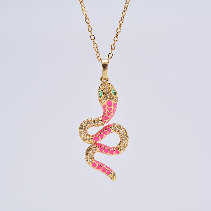 HECHENG,Enamel Snake Necklace,Gold Color Snake Pendant Necklace For Women Trend Aesthetic Zircon Wholesale