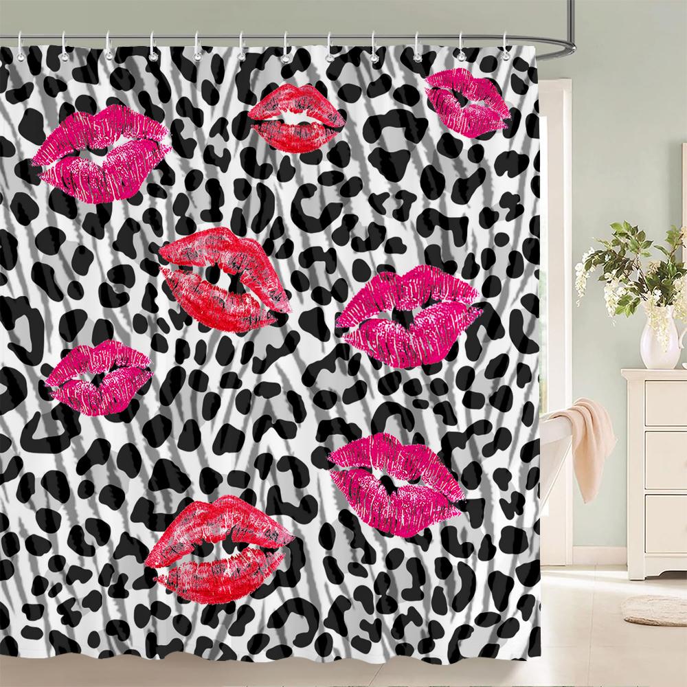 Sexy Red Lip Bath Curtain Waterproof Shower Curtains Polyester Pink Romance Love Bath Screen Printed Curtain For Bathroom Decor