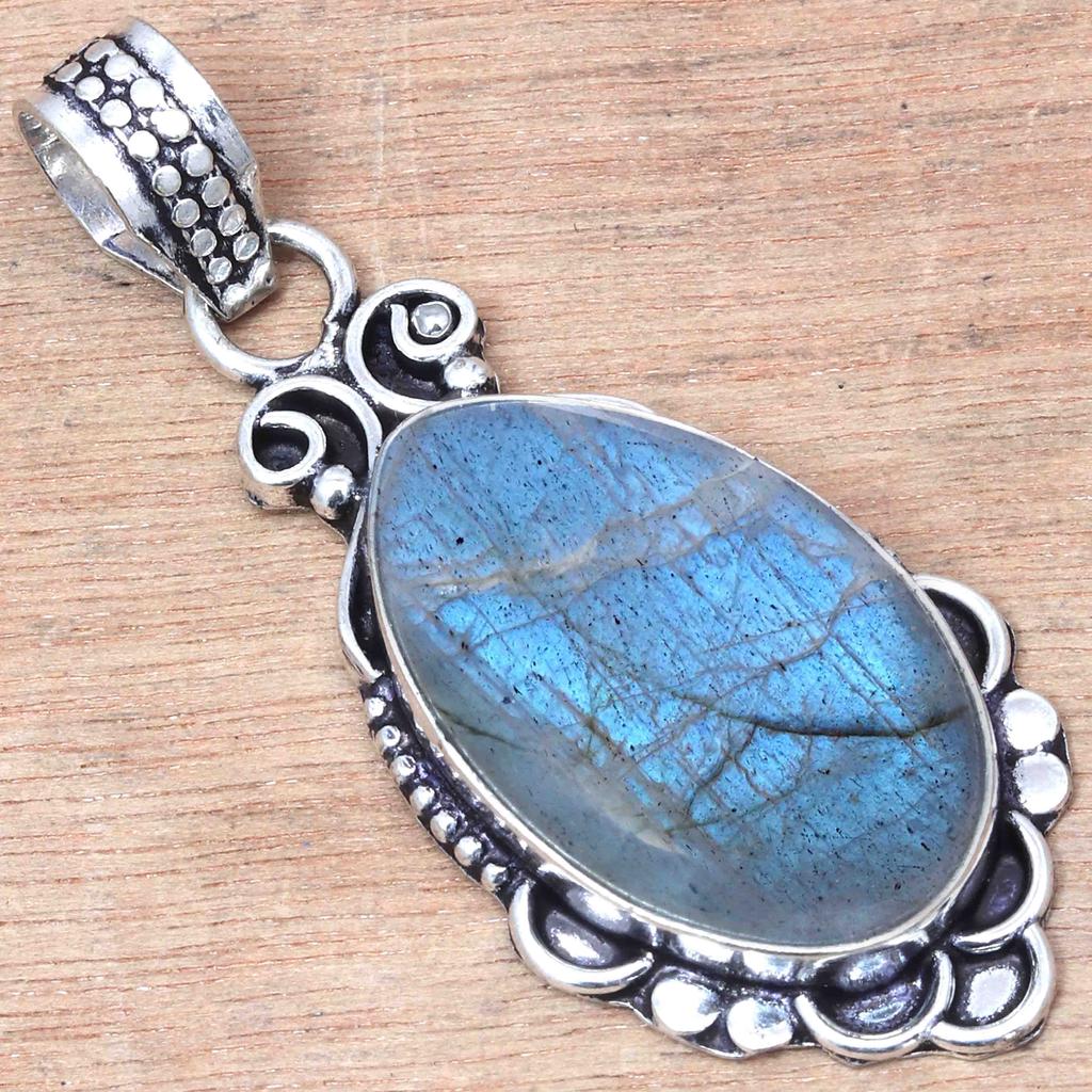 Pendant Shiney Labradorite Gemstone Valentine'Day Gifted Silver Jewelry 2"