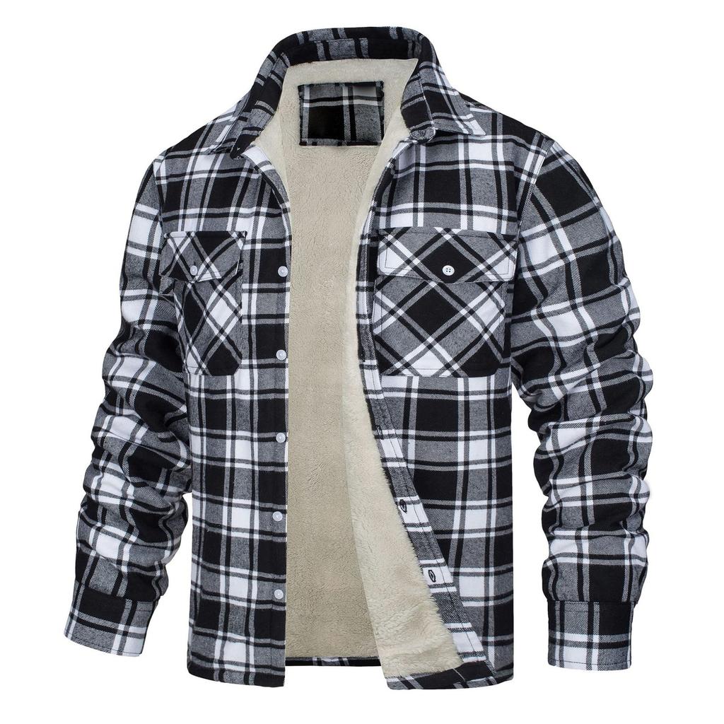 Men's Jacket Long-sleeved Lapel Plaid Thick Shirt Men's Jacket
