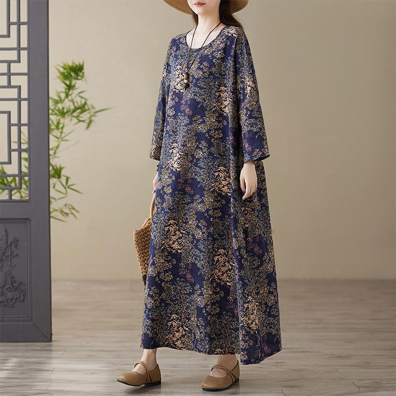 Весеннее цветное платье в стиле «отпуск», для путешествий в стиле ретро, свободное, повседневное, большого размера, с длинными рукавами, из хлопка и льна