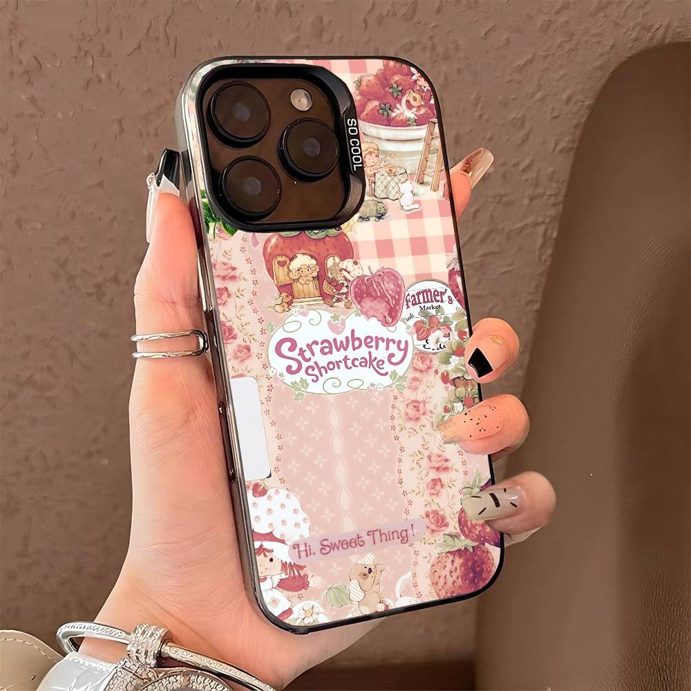 Чехол для телефона Клубничный Ш-Шорткейк для iPhone 17 17Air 16 15 14 13 12 11 Pro Max Plus Цветной Серебристый