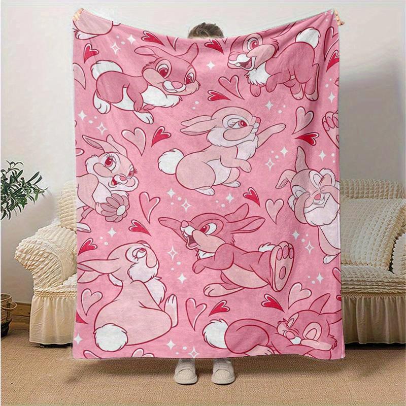 1pc, Pink Bunny Love Heart Print Blanket Home Decor, Couch Throw, Outdoor Blanket, Gift for Her Him, Flannel Blanket, Suitable for Bedroom,