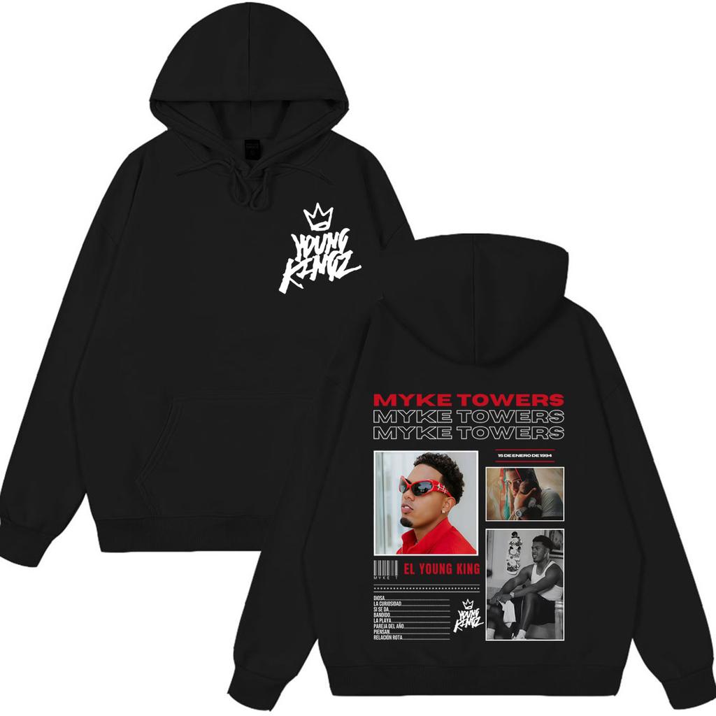 Myke Towers Young Kingz 2026 Album Tour Print Pullover Men Women Fashion Sweatshirts Winter Casual Long Sleeves Hip Hop Hoodie