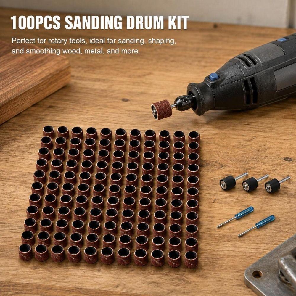 100pcs Multi-Purpose Sanding Drum Set 80 Grit 1/8inch Rotary Tool Sander Rotary Tool Accessories