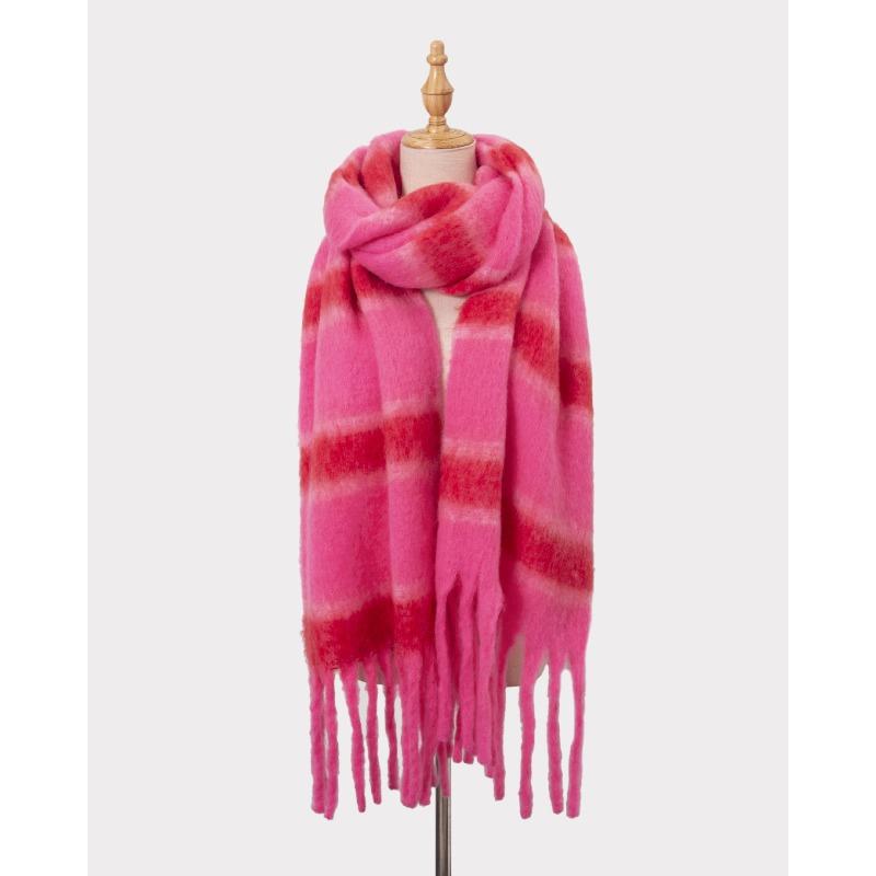 New Autumn and Winter Thickened Loop Yarn Braided Tassel Striped Imitation Cashmere Scarf