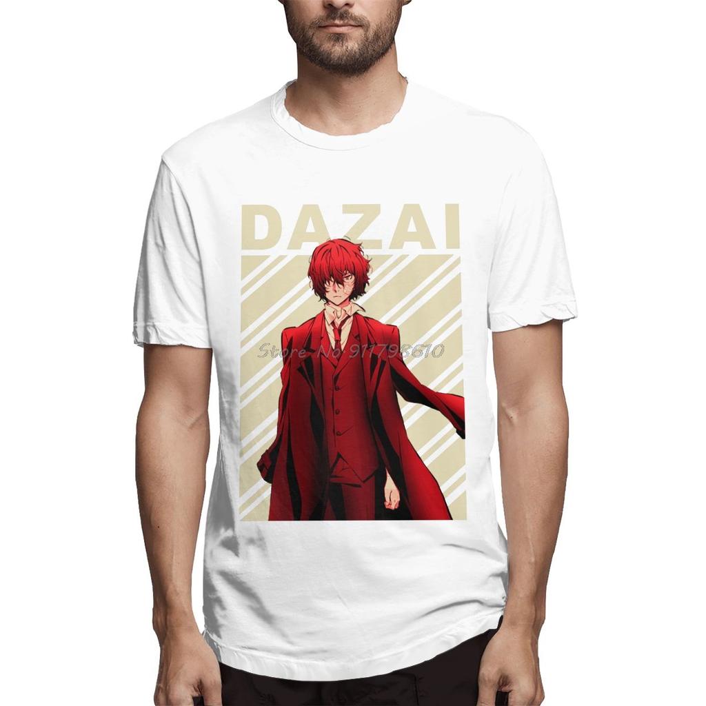 Винтажная аниме-футболка Dazai Osamu Bungou Stray Dogs для мужчин, хлопковые футболки, уличная одежда Харадзюку, с коротким рукавом, на заказ для мужчин