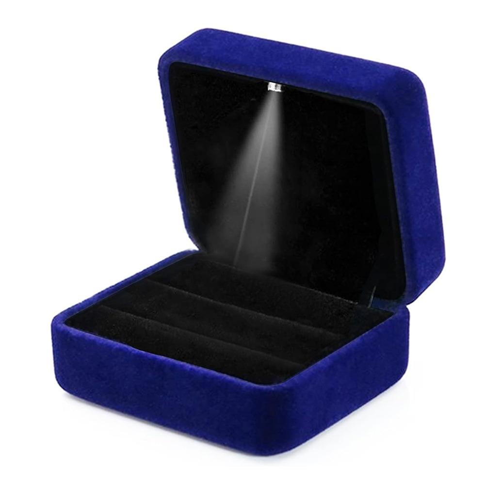 Velvet Ring Holder Case Square Shape Jewelry Organizer Box LED Ring Jewelry Box Anniversary