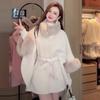 Autumn and Winter New Faux Fur Collar Shawl Cape Lace-up Woolen Cardigan Coat