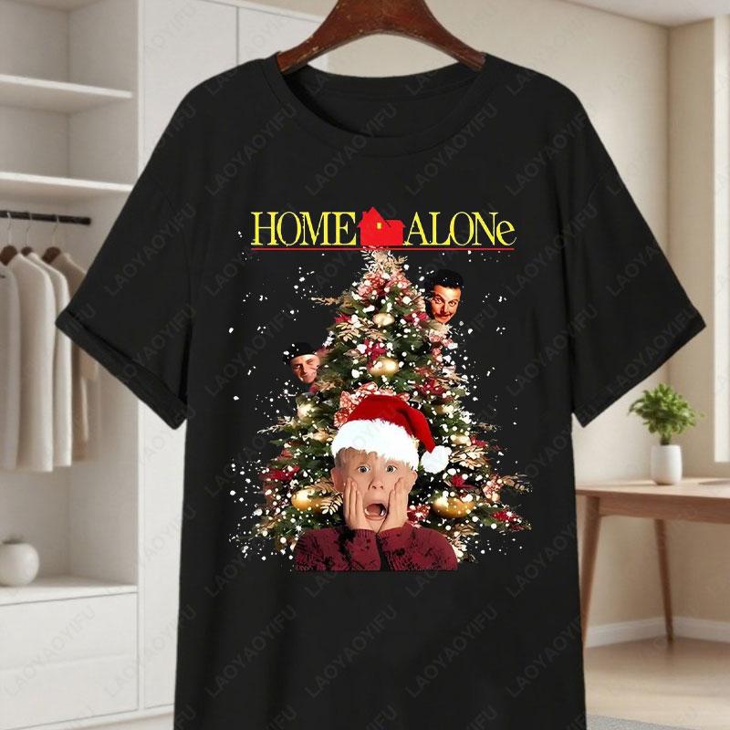 Unisexs Womens 90s Alone Movie TShirt Kevin McCallister Christmas Tree Holiday Party Casual Tee for Nostalgic Fans Clothing