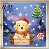 Holiday Decorative Window Film Christmas Static Clings, No?Glue Cute Puppy Glass Decals with Snowflake Colorful Pattern Candy Cane, Reusable