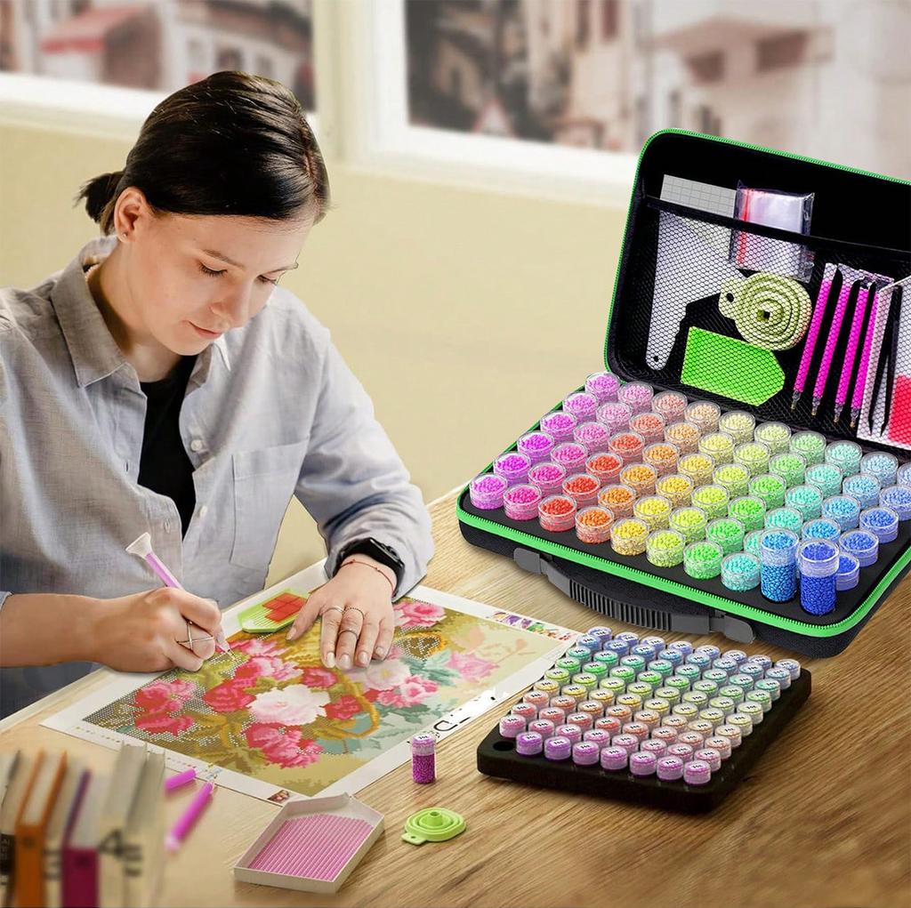 Контейнер для хранения алмазной живописи, 60-слотовое хранилище для бусин с 5D алмазными художественными аксессуарами и набором инструментов, ударопрочная банка для ювелирных изделий со стразами и бусинами