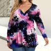 Женская рубашка большого размера с длинным рукавом, принт, плиссированный повседневный топ с V-образным вырезом