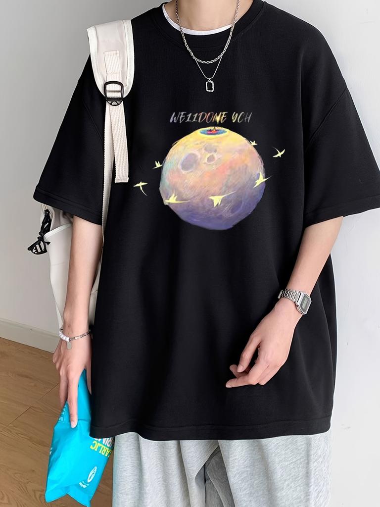 Mens Graphic Tee Casual Street Style Tee with Bold Lettering Breathable Everyday Shirt for Summer Wear