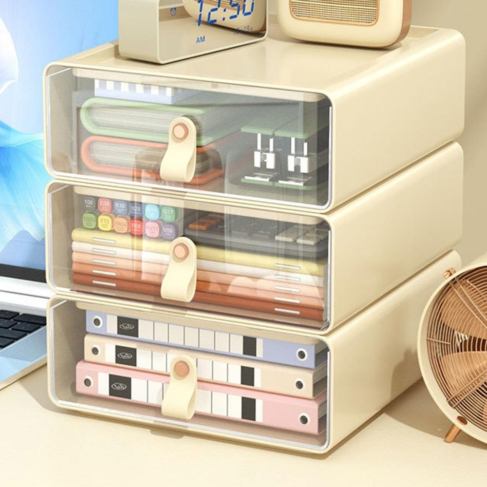 Transparent Material Storage Container Cream Color Stackable Storage Bins Desk Organizer Home