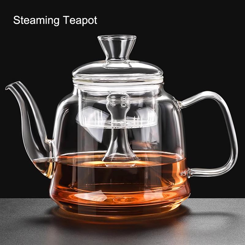 HMLOVE Heat Resistant Glass Teapot Steamed & Boiling Kettle Tea Infuser Filter High Borosilicate Chinese Teawear Pot 1200ml