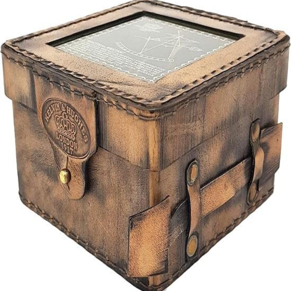 Kelvin Hughes London 1917 Brass Astrolabe Ship Sextant with Leather Case – 10.16 Cm, Antique Style, Nautical Navigation Tool