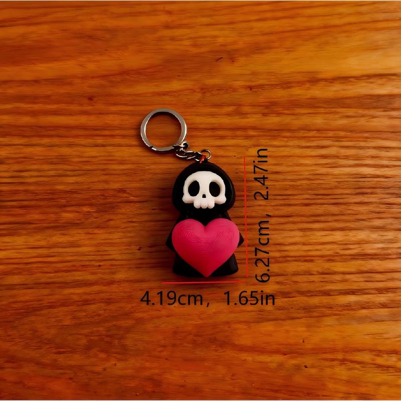 Cute Grim Reaper Keychain with Heart Gothic Skeleton Key Ring Scratch-Proof Pendant for Notebook Bag Decor Student Gift