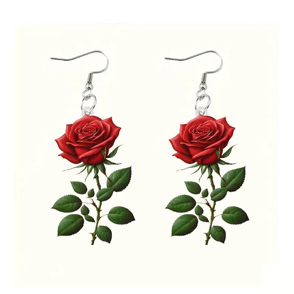 Fashion Acrylic 2D Flat Rose Earrings Romantic 2D Flat Earrings Rose Earrings Jewelry Flower Gi J8N7
