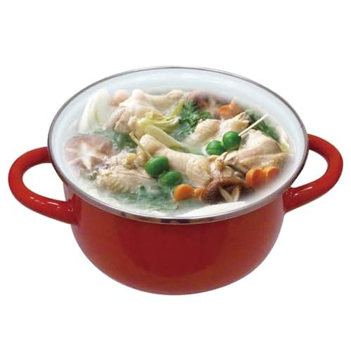 Pearl Metal Petit Cook HB-4877, 16cm Deep Enamel Stew Pot, IH Compatible, with Glass Lid, Red