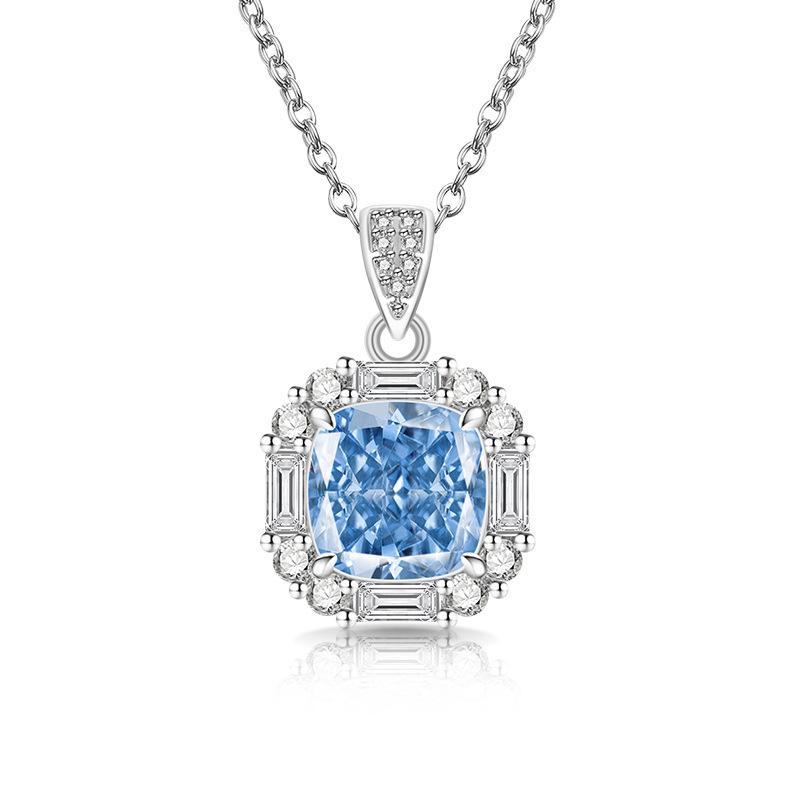 2026 Colored Treasure Ice Flower Cut Sugar Cube Necklace Super Flash High Carbon Diamond Electroplated Real Gold Pendant
