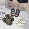 2024 Summer Sandals Thick Sole Flat Platform Soft Modern Ladies Sandals Fashion Black Beige D126