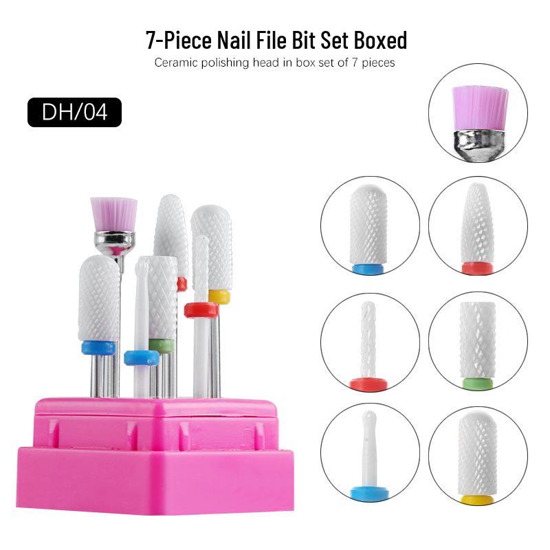 Набор из 7 керамических фрез для ногтей: Сменные насадки для электрической пилки для маникюра, шлифовки, удаления ногтей и кутикулы