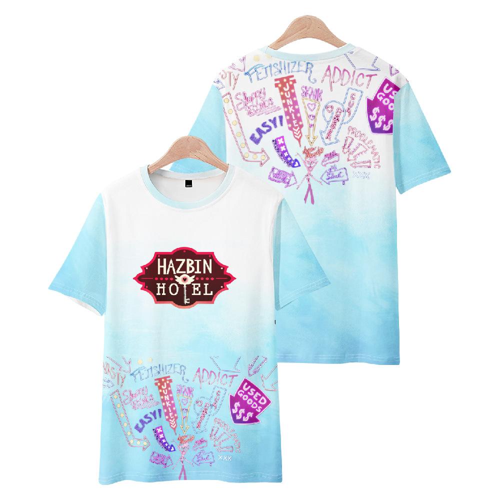 10 цветов Hazbin Hotel аниме женские мужские футболки с мультяшным принтом и круглым вырезом, большие размеры с короткими рукавами, модная мужская одежда, уличная одежда