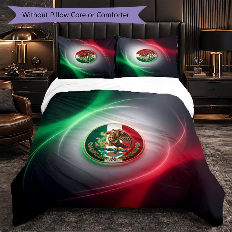 Mexico footbal Pattern 3 Pieces Bedding Set Soft Microfiber Duvet Cover with Pillow Cases for Bedroom