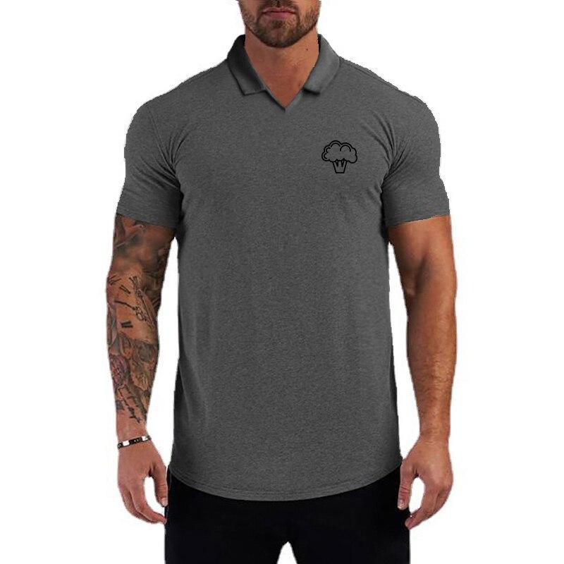 Мужские бодибилдинг, фитнес, тренажерный зал, спортивные летние модные облегающие дышащие хлопковые уличные рубашки с принтом, повседневные рубашки для гольфа